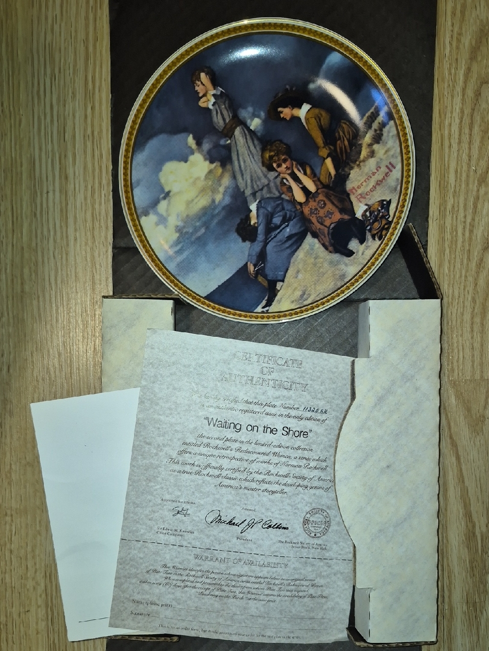 Norman Rockwell Blue Gold and Brown 'Waiting on the Shore' Collector Plate